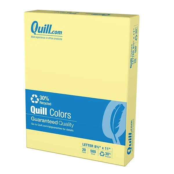 Quill Brand® 30% Recycled 8.5" X 11" Multipurpose Paper, 20 Lbs., Canary Yellow, 500 Sheets/Ream, 10 Reams/Carton (720563CT) 3 Quill Brand® 30% Recycled 8.5" X 11" Multipurpose Paper, 20 Lbs., Canary Yellow, 500 Sheets/Ream, 10 Reams/Carton (720563CT)