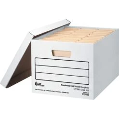 Quill Brand® Heavy-Duty EZ Fold™ Storage Boxes With Lift-Off Lid, Letter/Legal, White, 12/Ct (32089)