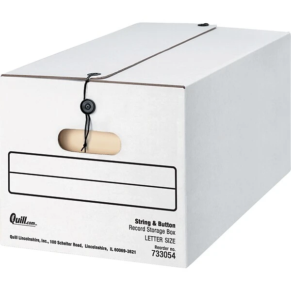Quill Brand® 35% Recycled Corrugated File Storage Boxes, String & Button, Letter Size, White, 12/Carton (33054) 3 Quill Brand® 35% Recycled Corrugated File Storage Boxes, String & Button, Letter Size, White, 12/Carton (33054)