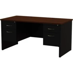 Quill Brand® Modular Double Pedestal Desk, Black/Walnut, 30"x60"
