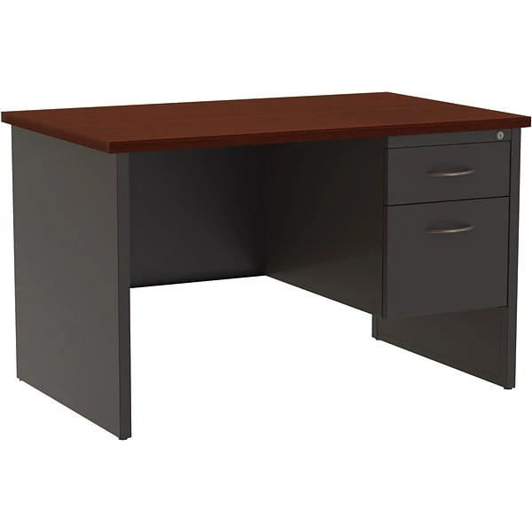 Quill Brand® Modular Right Single Pedestal Desk, Charcoal/Mahogany, 30"Dx48"W 3 Quill Brand® Modular Right Single Pedestal Desk, Charcoal/Mahogany, 30"Dx48"W
