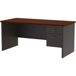 Quill Brand® Modular Right Single Pedestal Desk, Charcoal/Mahogany, 30"Dx66"W
