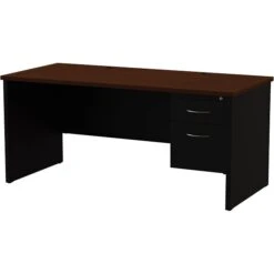Quill Brand® Modular Right Single Pedestal Desk, Black/Walnut, 30"Dx66"W