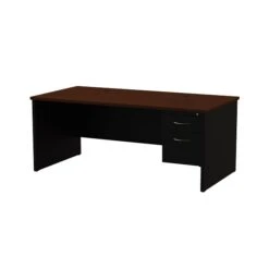 Quill Brand® Modular Right Single Pedestal Desk, Black/Walnut, 36"Dx72"W