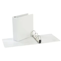 Quill Brand® Heavy Duty 3" 3 Ring View Binder, Easy Open D Rings, White (74203WE)