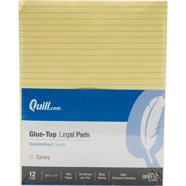 Quill Brand® Glue-Top Legal Pad, 8-1/2" X 11", Wide Ruled, Canary Yellow, 50 Sheets/Pad, 72 Pads/Carton (RP811CCT) 3 Quill Brand® Glue-Top Legal Pad, 8-1/2" X 11", Wide Ruled, Canary Yellow, 50 Sheets/Pad, 72 Pads/Carton (RP811CCT)