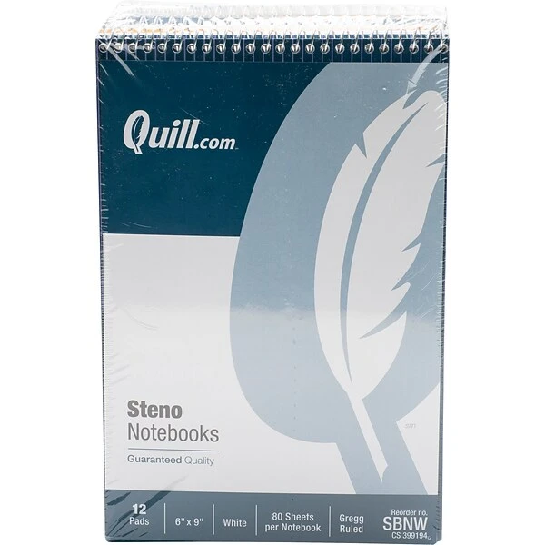 Quill Brand® Steno Pads, 6" X 9", Gregg Ruled, White, 80 Sheets/Pad, 12 Pads/Pack (SBNW) 3 Quill Brand® Steno Pads, 6" X 9", Gregg Ruled, White, 80 Sheets/Pad, 12 Pads/Pack (SBNW)