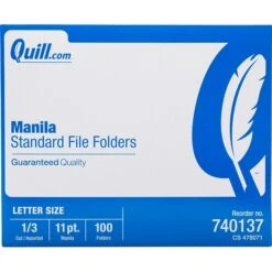 Quill Brand® File Folders, 1/3-Cut Assorted, Letter Size, Manila, 500/Carton (740137CT)
