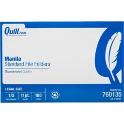 Quill Brand® File Folders, Assorted Tabs, 1/2-Cut, Legal Size, Manila, 100/Box (760135)