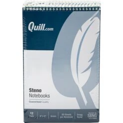 Quill Brand® Steno Pads, 6" X 9", Gregg Ruled, Green, 80 Sheets/Pad, 12 Pads/Pack (SBNG)