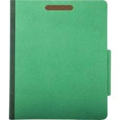 Quill Brand® 2/5-Cut Tab Pressboard Classification File Folders, 2-Partitions, 6-Fasteners, Letter, Green, 15/Box (738034)