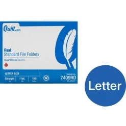 Quill Brand® File Folders, Straight-Cut, Letter Size, Red, 100/Box (7409RD)