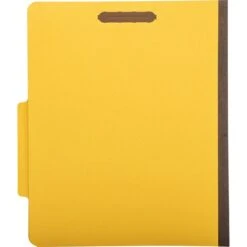 Quill Brand® 2/5-Cut Tab Pressboard Classification File Folders, 1-Partition, 4-Fasteners, Letter, Yellow, 15/Box (746038) -Office Supplies Discount s1194085 s7