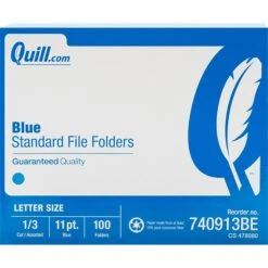 Quill Brand® File Folders, Assorted Tabs, 1/3-Cut, Letter Size, Blue, 100/Box (740913BE) -Office Supplies Discount s1194104 s7