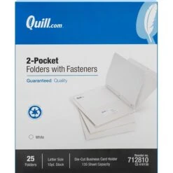 Quill Brand® 2-Pocket Folders With Fasteners White, 25/Box (712810)