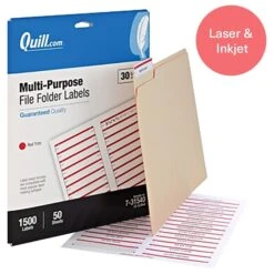 Quill Brand® Laser/Inkjet File Folder Labels, 2/3" X 3-7/16", Red, 1,500 Labels (Compare To Avery 5066)