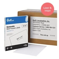 Quill Brand® Removable Laser/Inkjet Labels, 8-1/2" X 11", White, 100 Labels (Compare To Avery 6465)