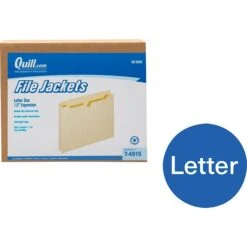 Quill Brand® Reinforced File Jacket, 1 1/2" Expansion, Letter Size, Manila, 50/Box (4915)