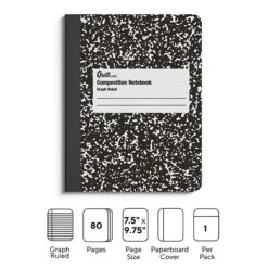 Quill Brand® Composition Notebook, 7.5" X 9.75", Graph Ruled, 80 Sheets, Black/White (TR55072)