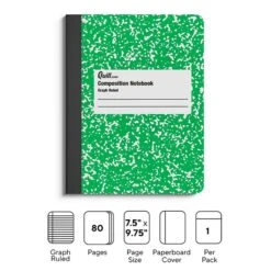 Quill Brand® Composition Notebook, 7.5" X 9.75", Graph Ruled, 80 Sheets, Green/White (TR55068)