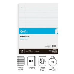 Quill Brand® Wide Ruled Filler Paper, 8" X 10.5", White, 120 Sheets/Pack (TR37426) 9 Quill Brand® Wide Ruled Filler Paper, 8" X 10.5", White, 120 Sheets/Pack (TR37426) -Office Supplies Discount s1227326 s7
