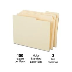 Quill Brand® Heavy-Duty 2-Ply File Folders, 1/3-Cut, Assorted Tabs, Letter Size, 100/Box (710434)
