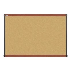 Quill Brand® Durable Cork Bulletin Board, Cherry Frame, 3'W X 2'H (23684-CC)